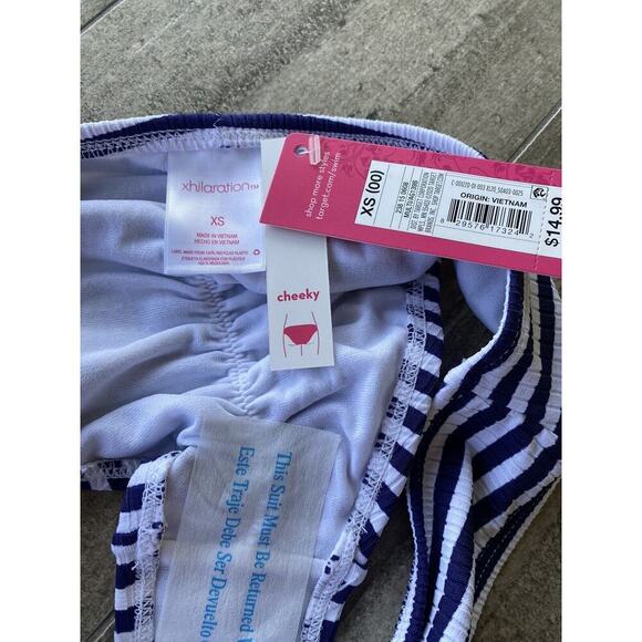 Juniors Ribbed Cheeky Hipster Bikini Bottom Loo- Xhilaration Navy Stripe XS 00 - Picture 6 of 12